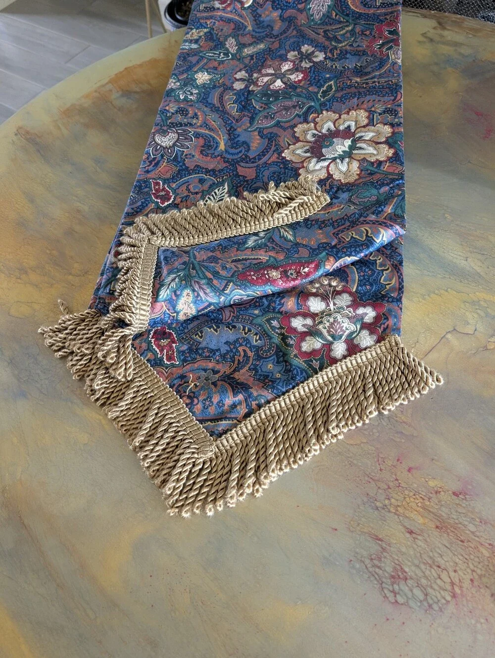 Custom Botanical Teal Table, Console, Dresser Topper Runner Lined